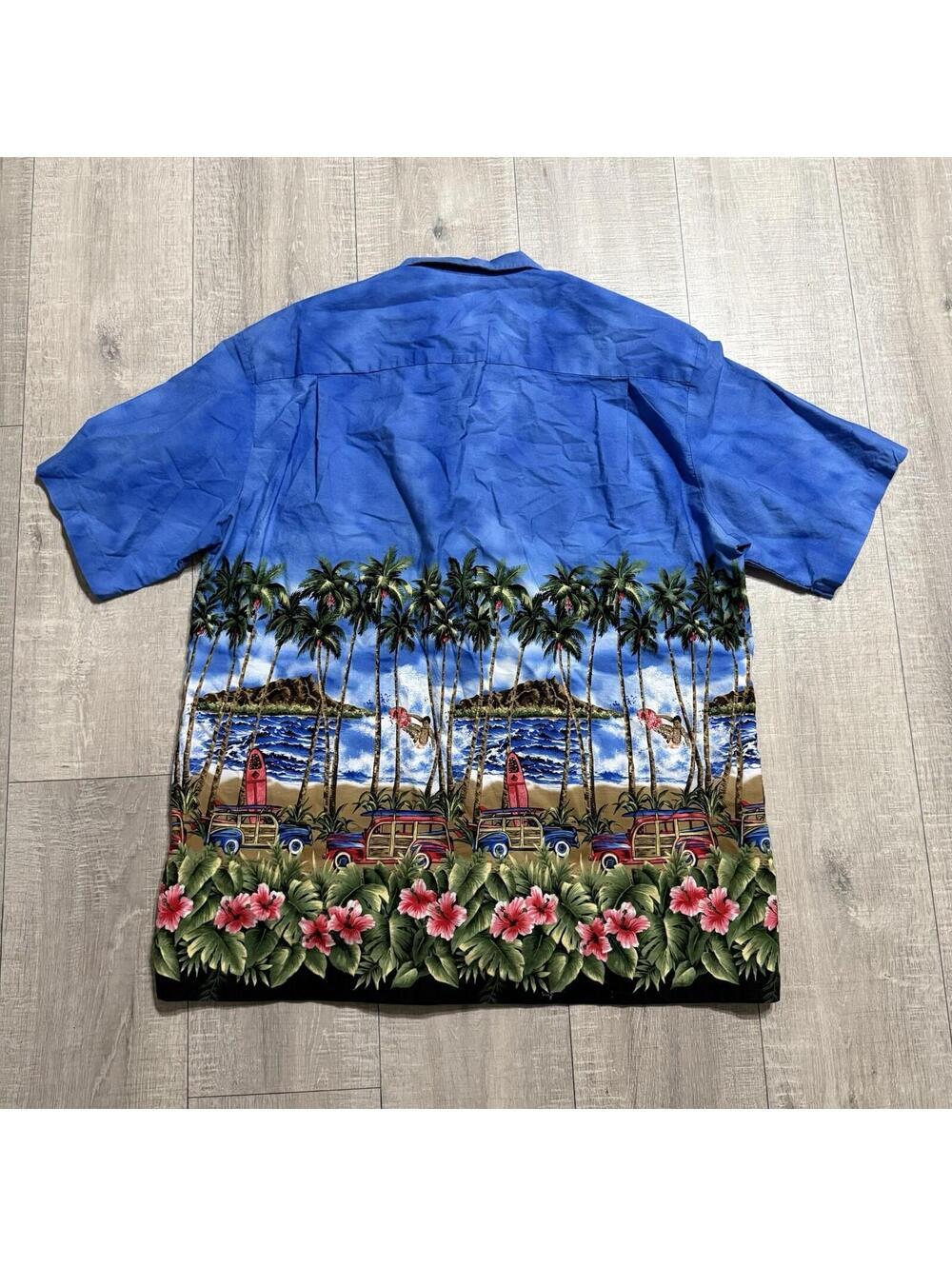 Vintage Royal Creations Hawaiian Woody Wagon Beach Surf Button Shirt Men's XL - Picture 3 of 7